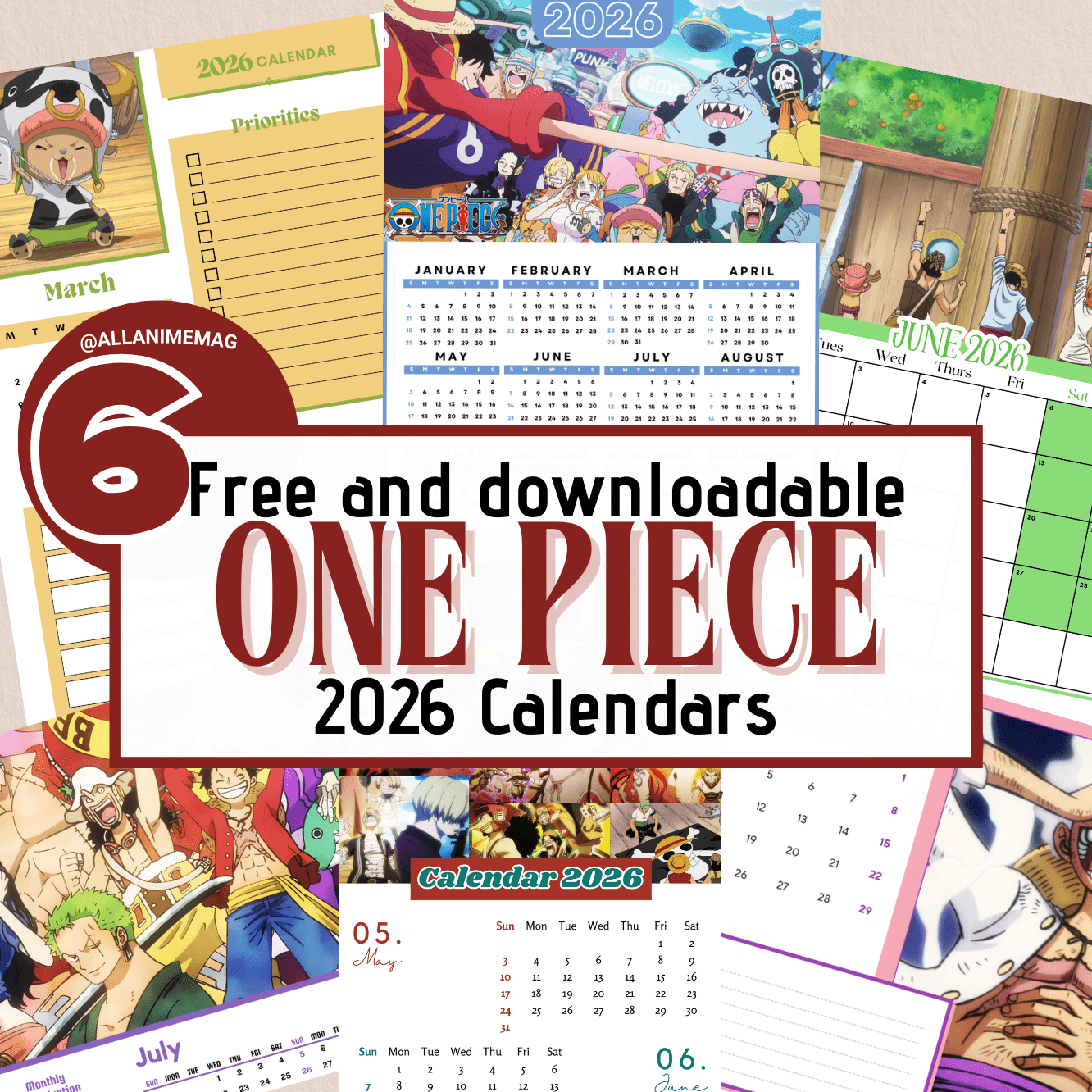 6 Free 2026 Anime Calendars: One Piece