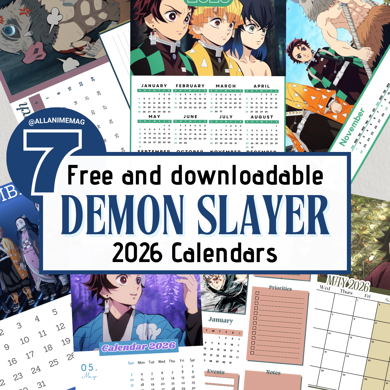 7 Free 2026 Anime Calendars: Demon Slayer