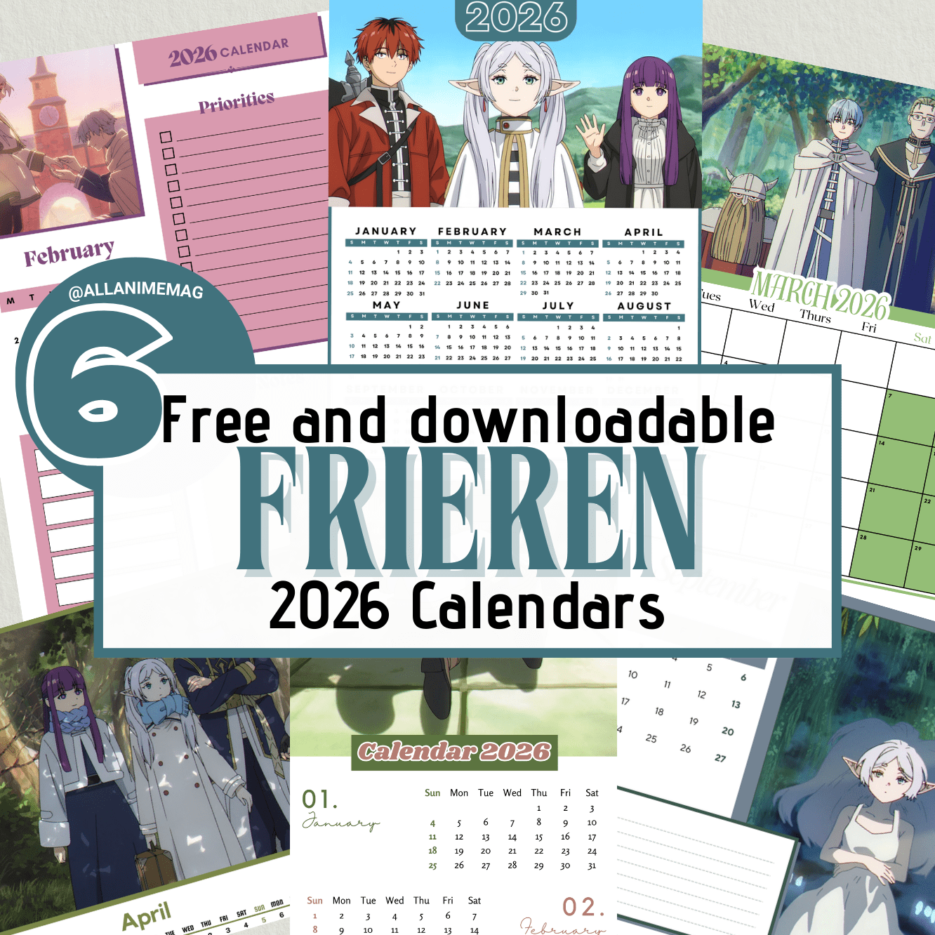 6 Free 2026 Anime Calendars: Frieren