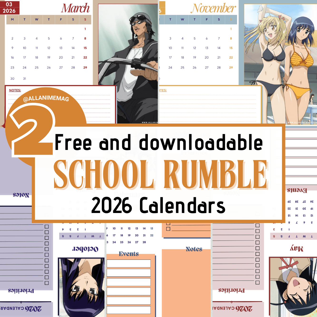 2 Free 2026 Anime Calendars: School Rumble