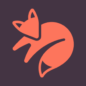 A stylised illustration of a fox in a coral colour on a dark background.